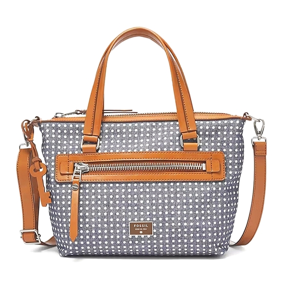 Fossil Dawson SatchelWomen's Blue and Tan Handbag/shoulder/crossbody Bag - Picture 1 of 9